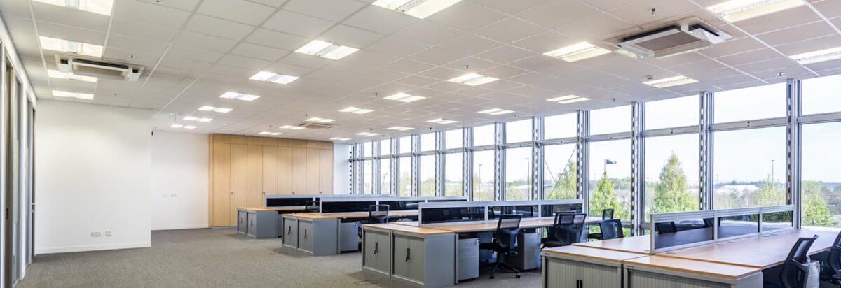 open plan office with suspended ceiling